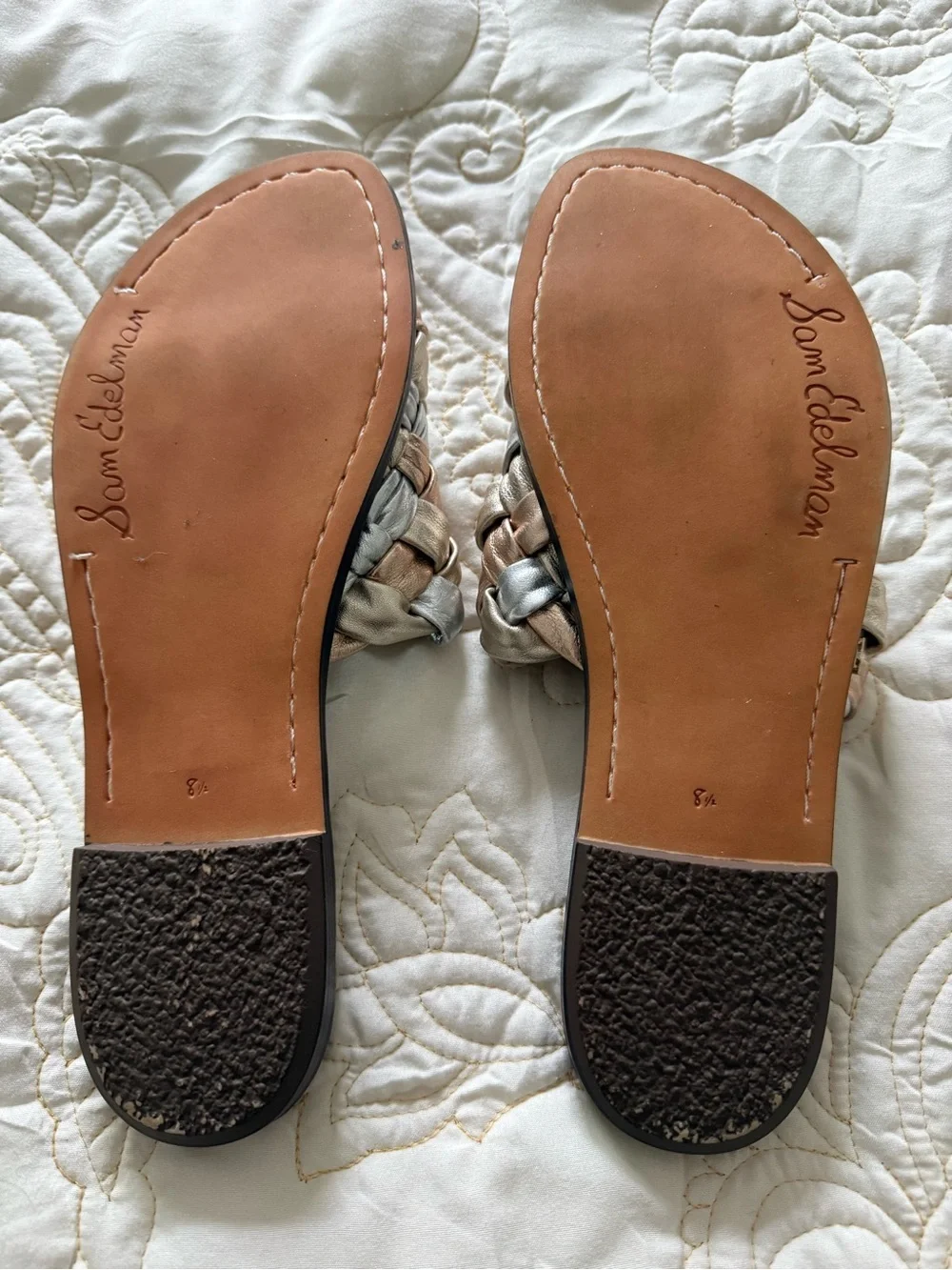 Sam Edelman Braided Metallic Slide Sandals - Silver & Rose Gold